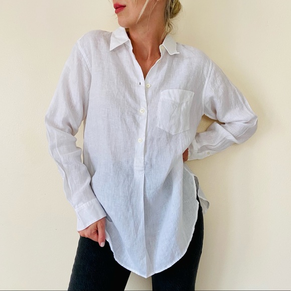 Lauren Ralph Lauren Tops - New Lauren Ralph Lauren white linen relaxed fit half button long sleeve shirt